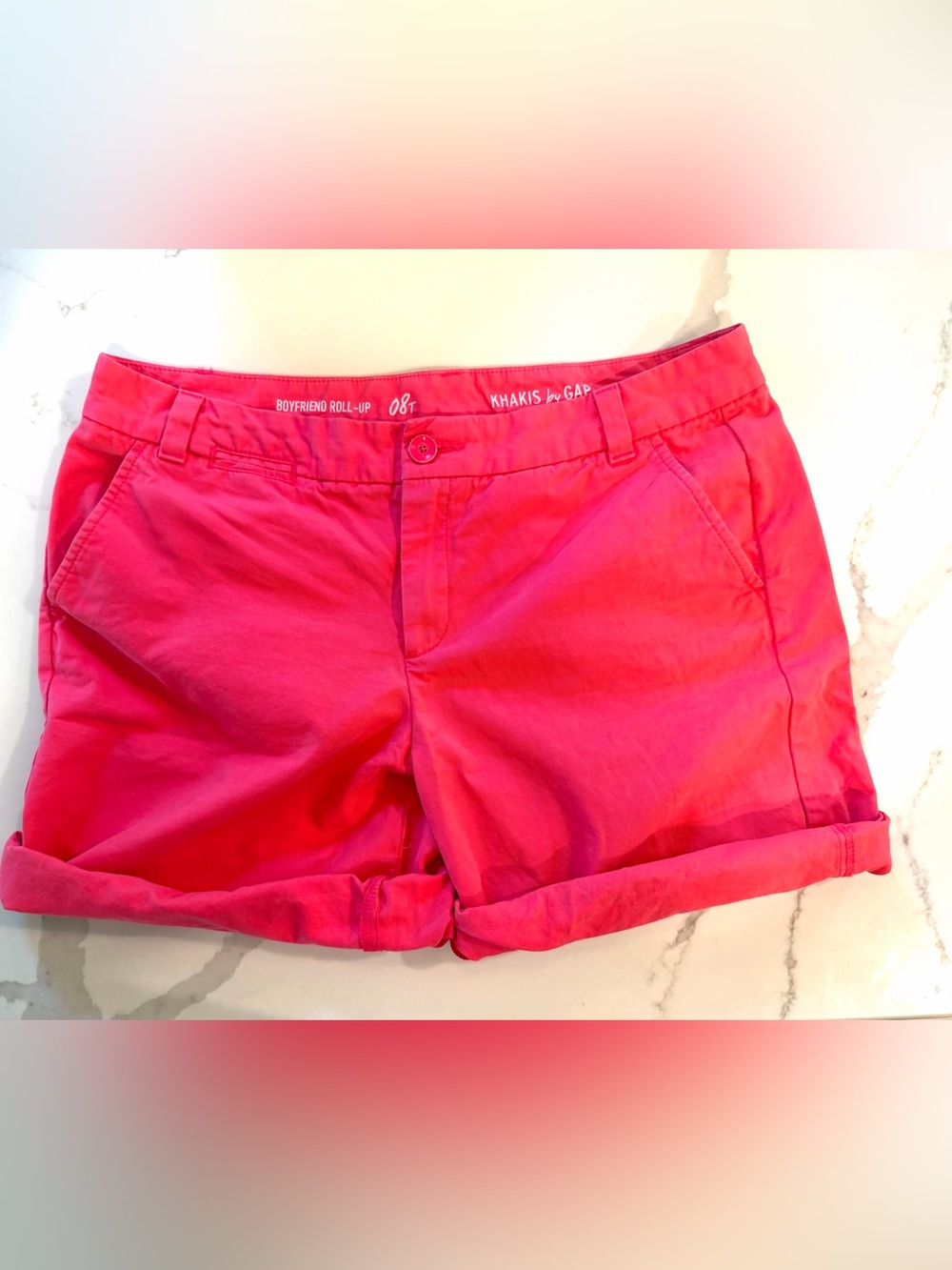GAP Women’s Bright Pink Boyfriend Roll-Up Shorts size 8 Tall
